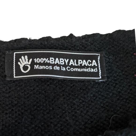 100% Baby Alpaca Cardigan Sweater Geometric Patchwork Floral Artisan Brown Black - Picture 7 of 7